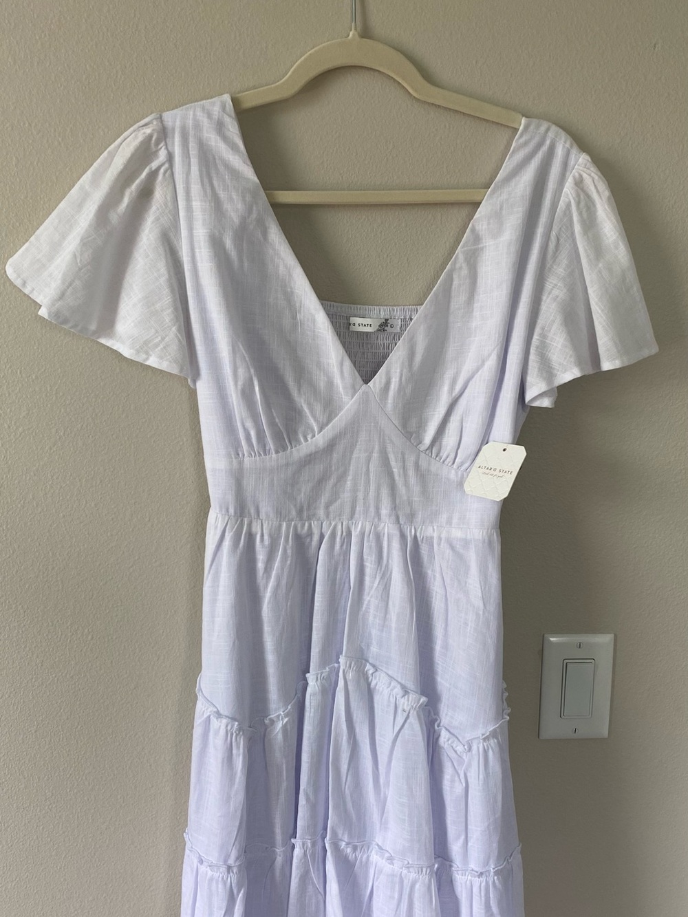 Altar'd State White Tiered V-Neck Mini Dress